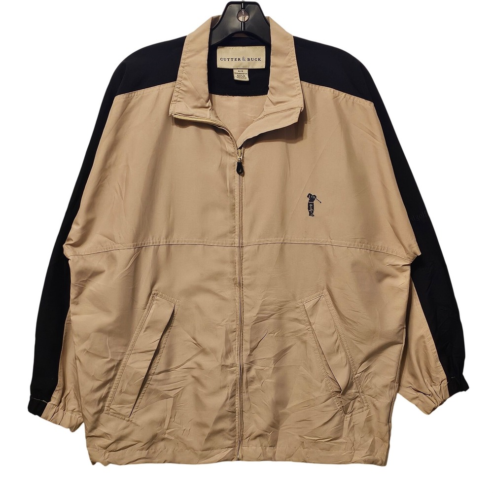 Cutter & Buck Mens Full Zip Windbreaker Golf Jacket Tan Black Small JT3